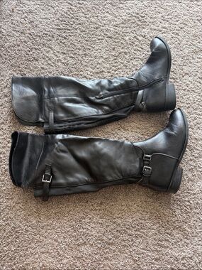 Merona Black Faux-Leather Over-the-Knee Buckle Boots